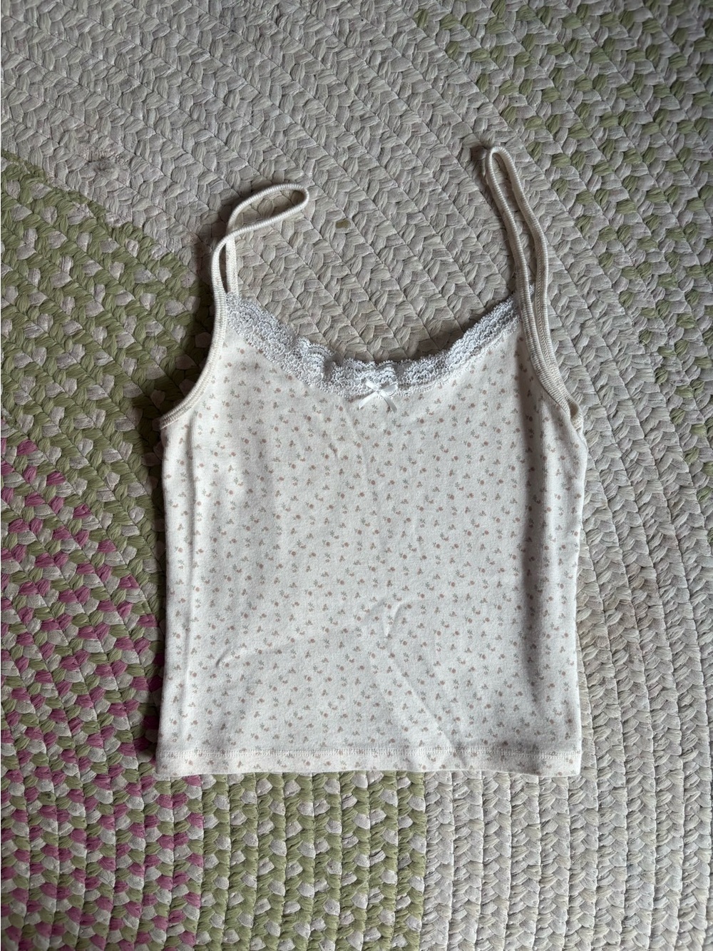 Brandy Melville Cream Mini Floral Lace-Trim Cami